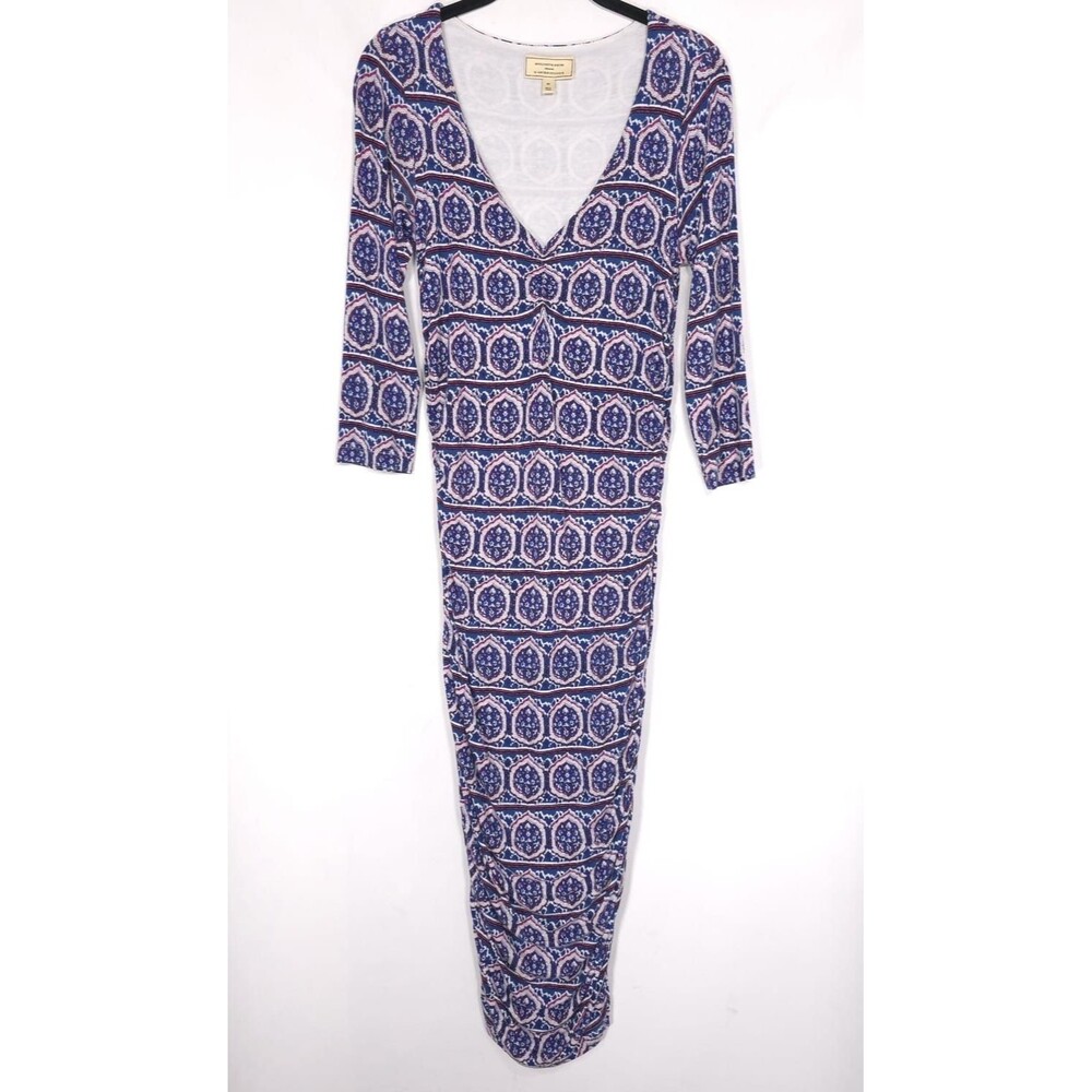 MOULINETTE SOEURS Anthropologie Medea Geometric Midi Dress Stretch V-Neck XS